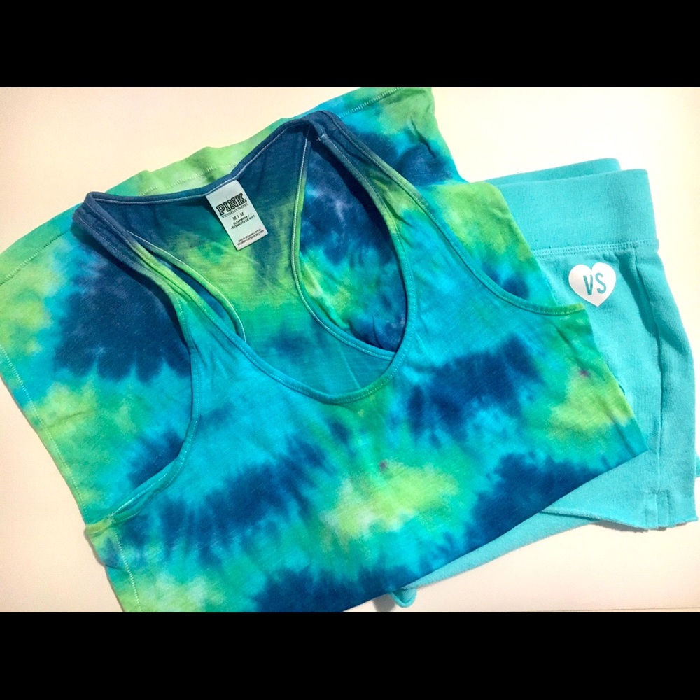 PINK redressed tie dye tank and VS shorts